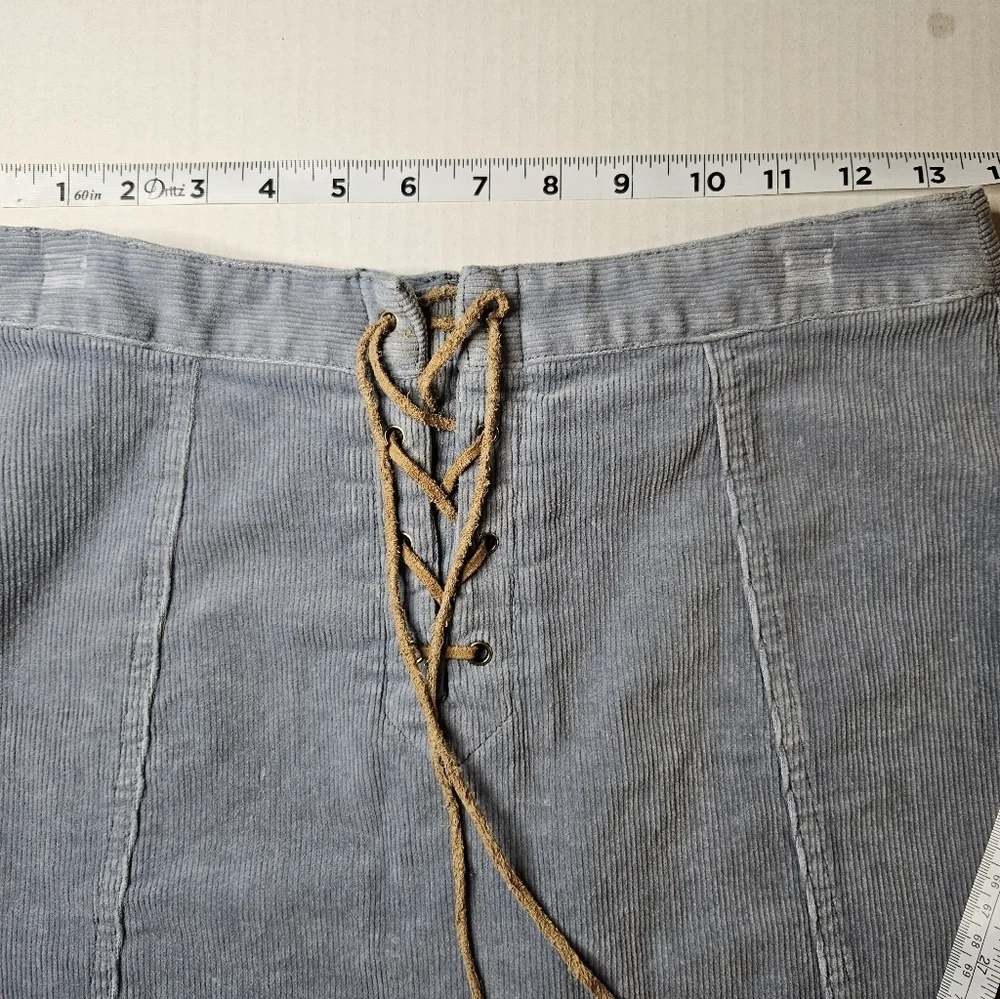 Lace Up Mini Skirt Blue Courdoroy Forever 21 Medium